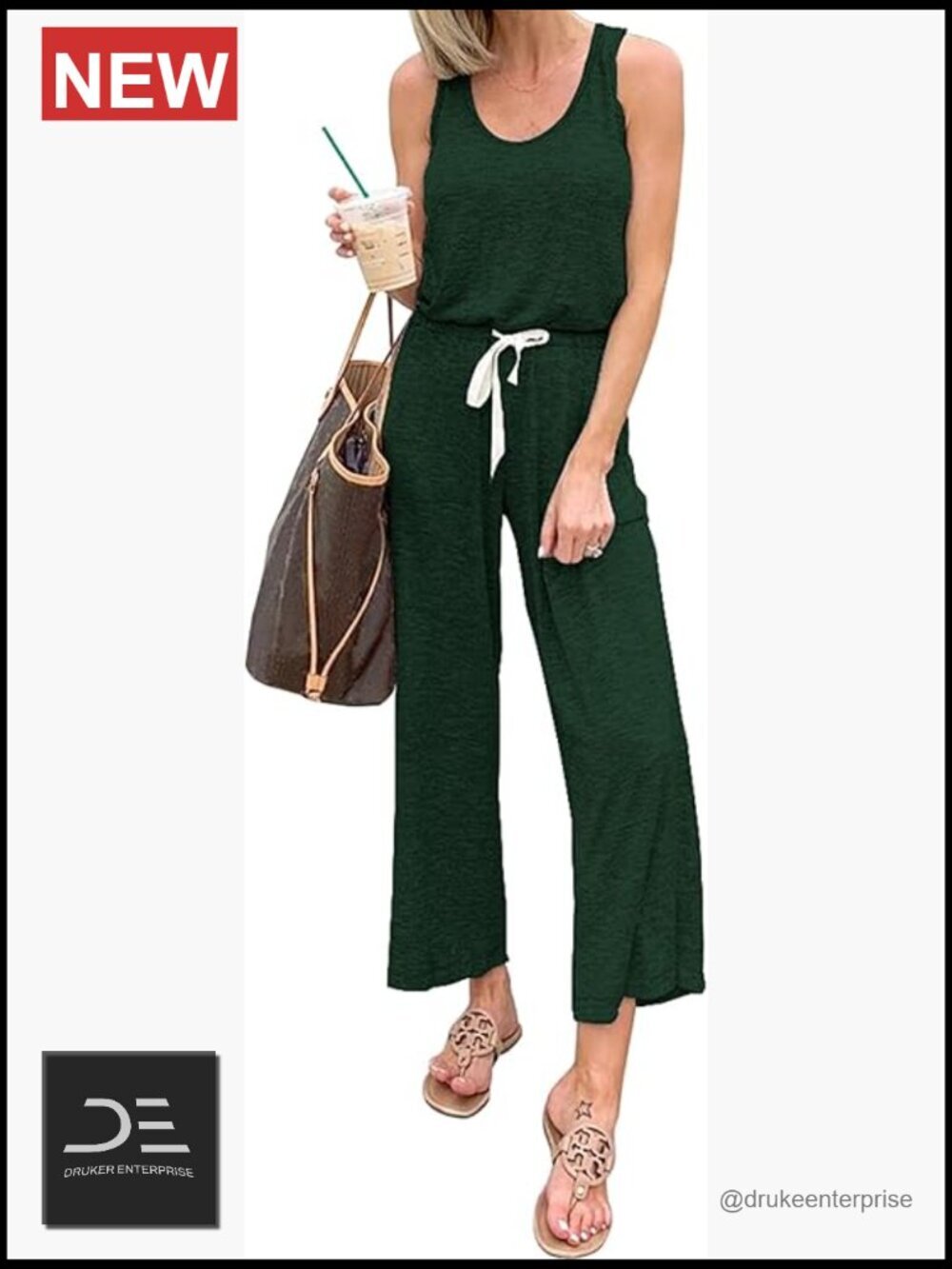 Sleeveless Tank Romper Jumpsuit with Pockets Summer Casual Drawstring